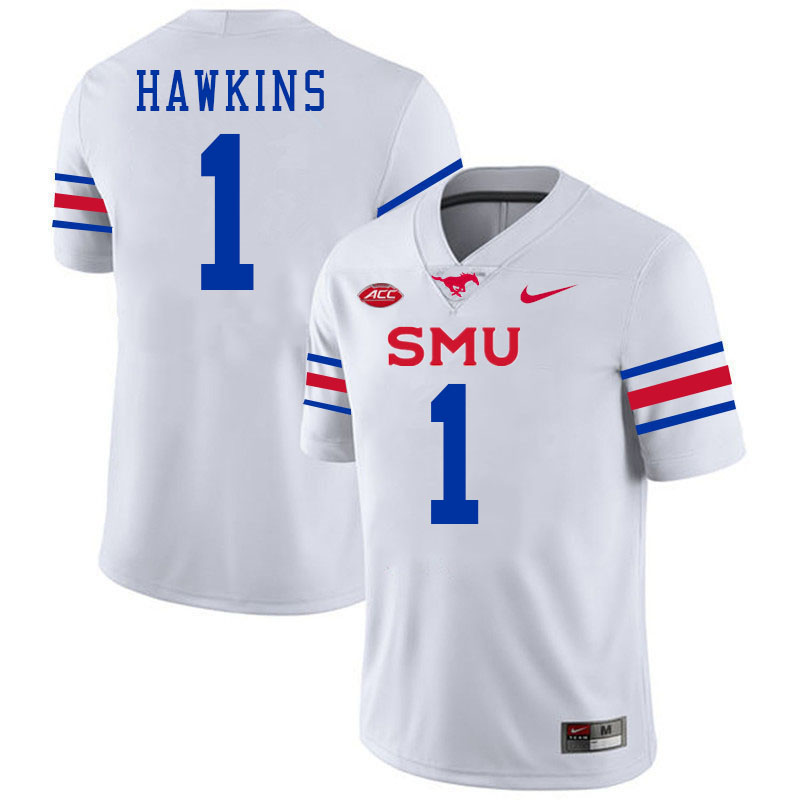SMU Mustangs #1 Ty Hawkins Jersey College Football Uniforms-White